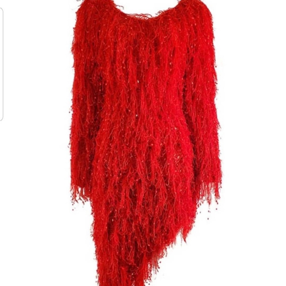 Love Highlight hi-low long sleeve red dress crochet style with internet pieces